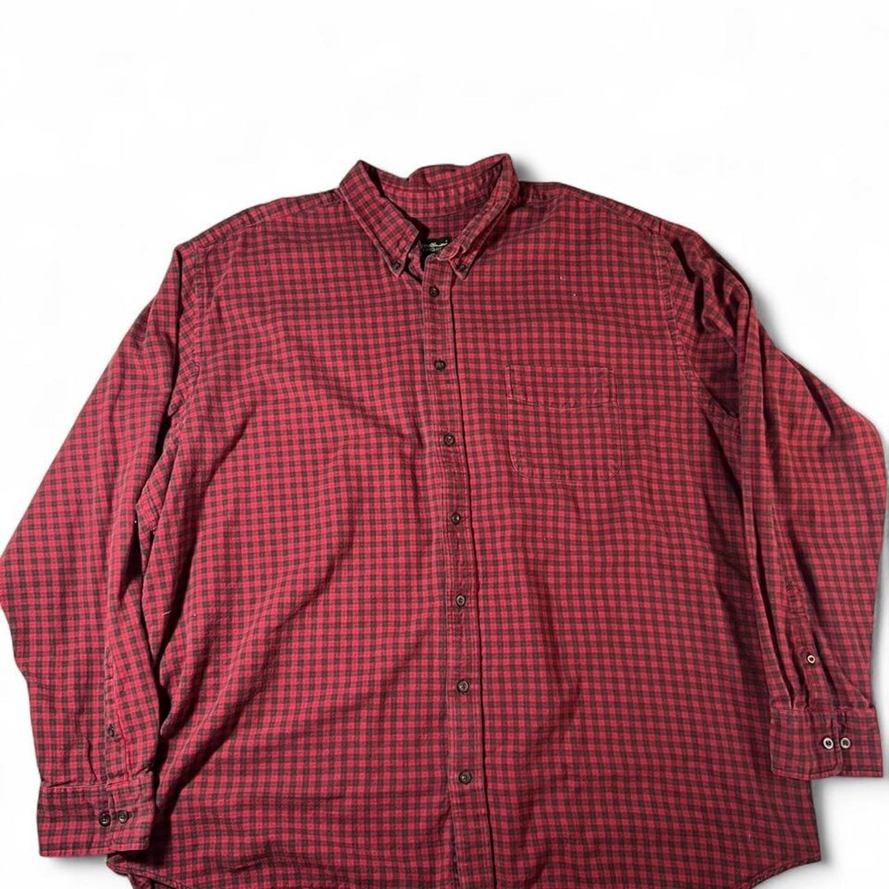 Eddie Bauer red and black plaid cotton button-up shirt in a 3XL Tall